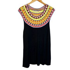 Soft Surroundings Women's Sleeveless Embroidered Jacquard Carnival Top Black‎
